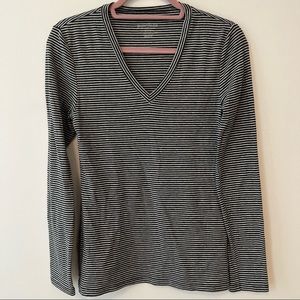 Black and gray striped V-neck long sleeve